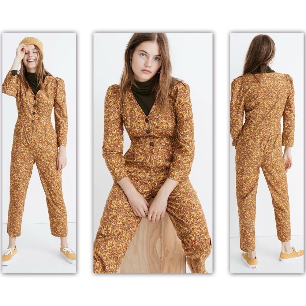 Madewell Corduroy Puff-Sleeve Jumpsuit in Mumbai Floral Boho Cottagecore Size 4